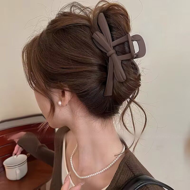 New frosted high grade bow tie matte clip large simple shark clip back of the head Maillard style hairpin_voghion.com