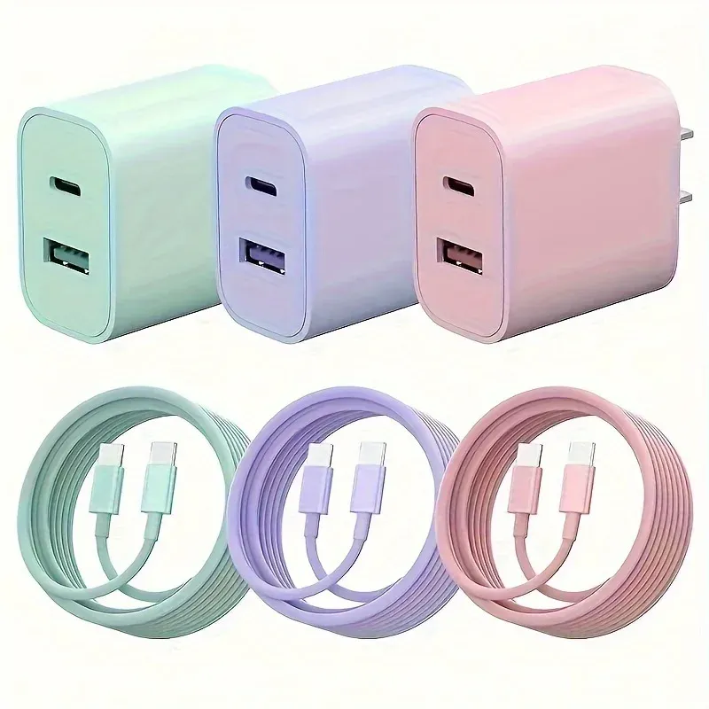 Caricabatterie rapido USB da 20 W, adattatore di alimentazione a doppia porta con cavo da 6 piedi, tipo C, ricarica rapida per iPhone 16, 15 e iPad._voghion.com