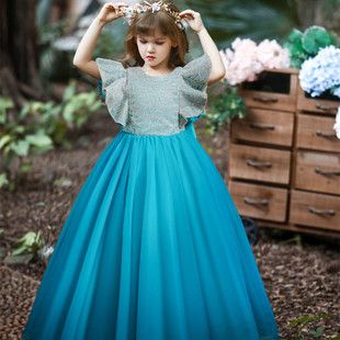 Robe de spectacle perlée pour enfants européens et américains, robe bouffante multicouche pour fille, robe de Noël pour enfants_voghion.com