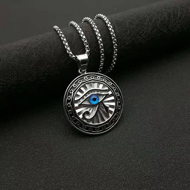 New Egypt Eye of Horus Bijoux Plaqué Or Blue Eye Round Tag Pendentif Collier_voghion.com