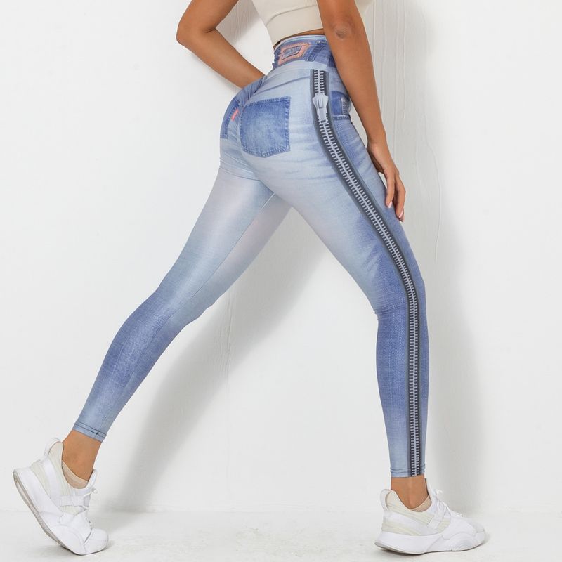 Women's Clothing digital printed denim blue tight-fitting high-elastic quick-drying yoga pants sports running tight fitness pants for women_voghion.com