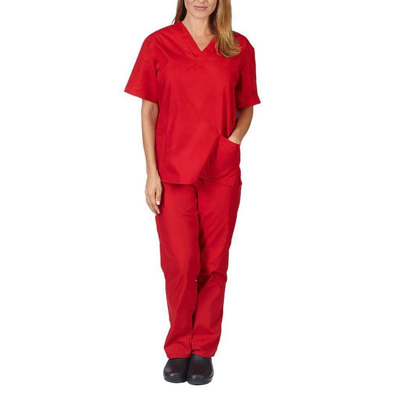 Vêtements pour femmes nouvelle couleur unie poche col en V uniforme de travail infirmier uniforme d'infirmière uniforme d'infirmière costume deux pièces femme_voghion.com