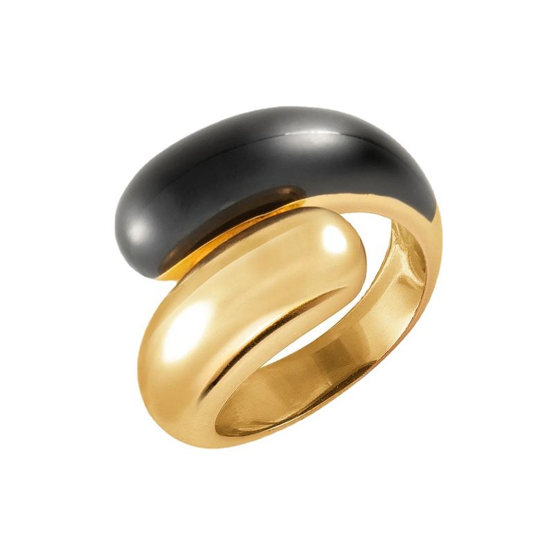 New Style Jewelry Double-Headed Black Enamel Glaze Brass Plated Real Gold Contrast Color For Women Niche Ring_voghion.com