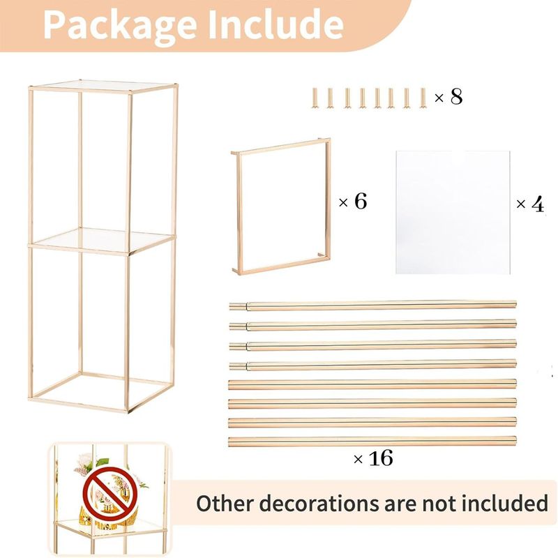 2 Pack 31.5 Inch Golden Flower Stand With 2-Layer Acrylic Pane Metal Flower Display Rack Tables Centerpieces Floor Geometric Column Vases For T-Stage Wedding Birthday Party Decorations_voghion.com