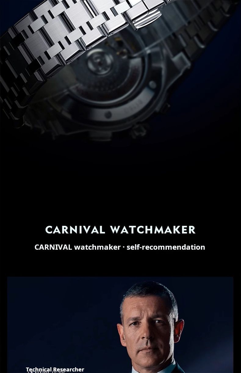 Montre mécanique tourbillon pour homme Carnaval, cadran gris, super lumineuse, en acier inoxydable, automatique, sport, 2024_voghion.com