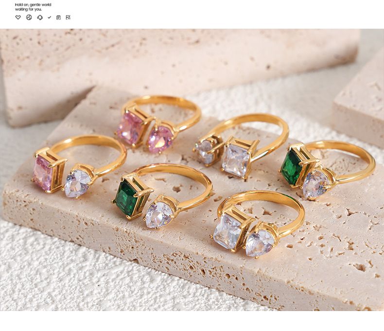 Geometrische Zirkon-Akzente, leichter, luxuriöser, stapelbarer Schmuck für den Alltag, hypoallergener, verstellbarer offener Ring aus Titanstahl für Frauen,_voghion.com