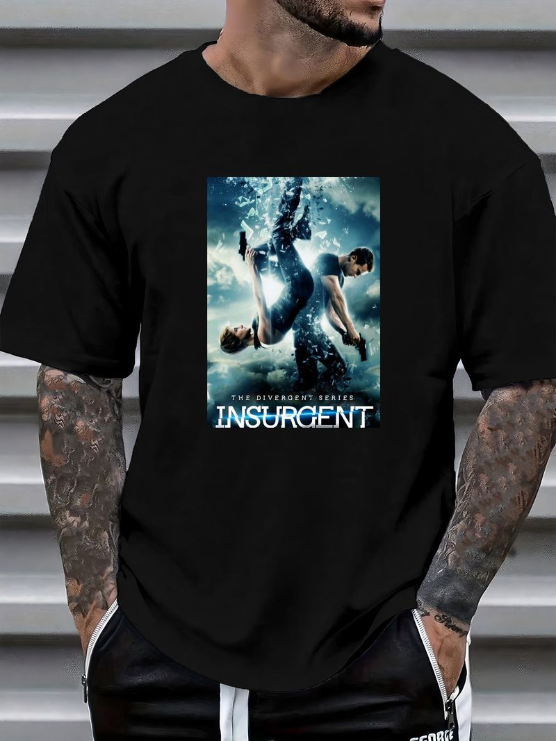Maglietta promozionale da uomo nera della serie Insurgent The Divergent, taglia M, versatile, elasticizzata, casual, da indossare tutti i giorni, morbida ed elegante._voghion.com