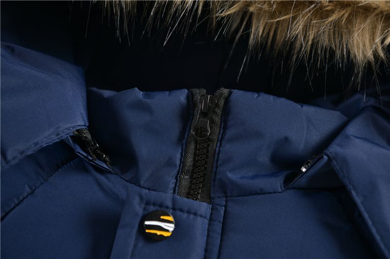 Abrigo grueso de invierno para niño: Chaqueta larga con capucha desmontable y cremallera (100-140 cm, negro/azul marino/caqui/bronce)_voghion.com