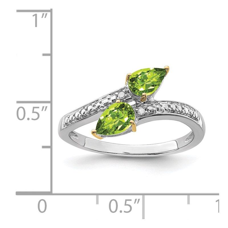 Brilliant Gemstones Sterling Silver With 14K Accent Rhodium-plated Peridot And Diamond Ring_voghion.com