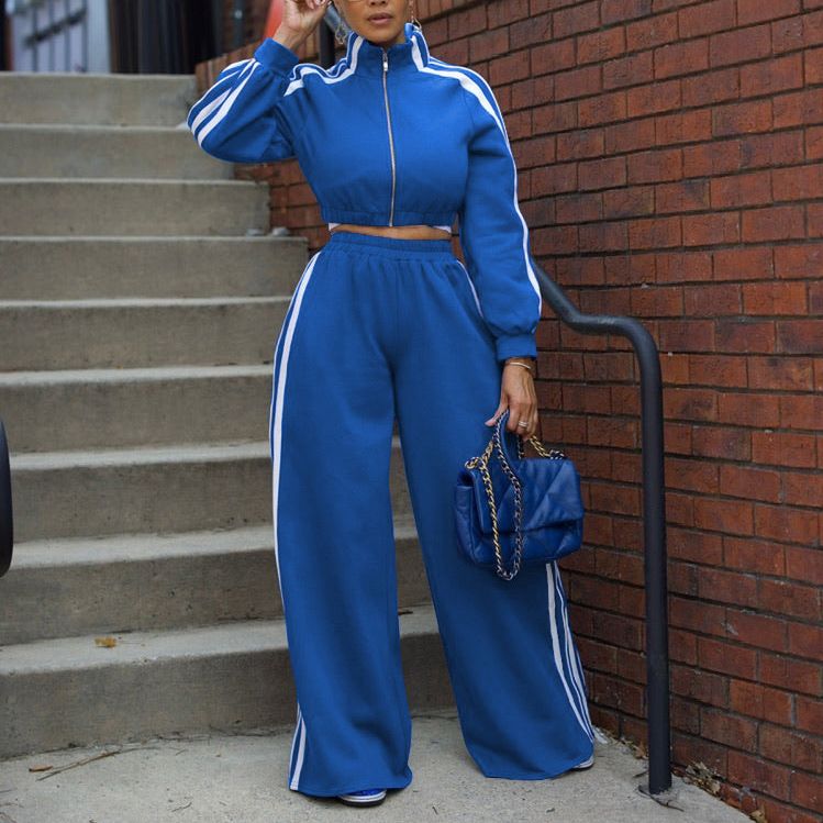 Streetwise Stripe Zip-Up Jacket & Jogger Set - Edgy Athleisure For Urban Explorers (S-XXL, Grey/Black/Red/Blue)_voghion.com