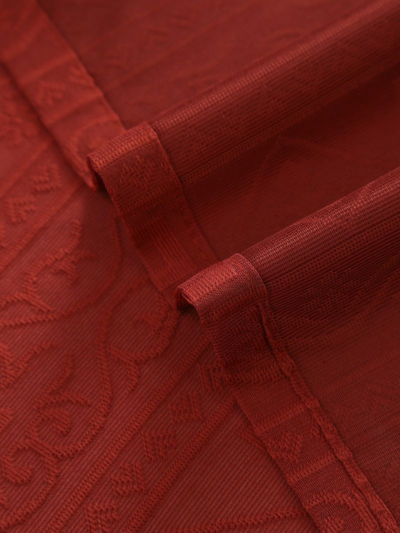 Coin-Pattern Lace Curtains – Semi-Sheer Polyester Window Treatments For Living Room, Bedroom & Kitchen (Red/Beige/White, Multiple Sizes)_voghion.com
