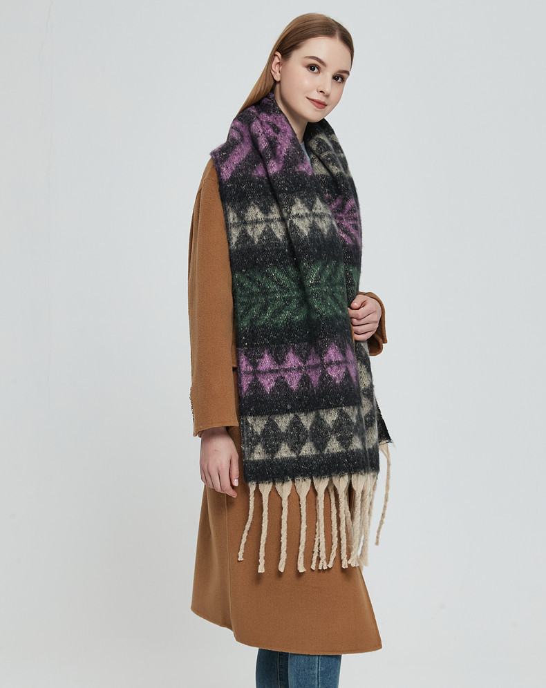 Women's Scarves thickened scarf hoop yarn pattern thick tassel jacquard scarf _voghion.com
