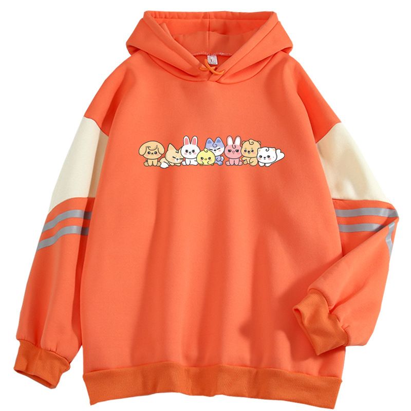 Sweatshirt im amerikanischen Farbblock-Stil für Herren, lockere Passform, süßer Nischen-Cartoon-Pullover, Oberbekleidung, cooles und hübsches Oberteil_voghion.com