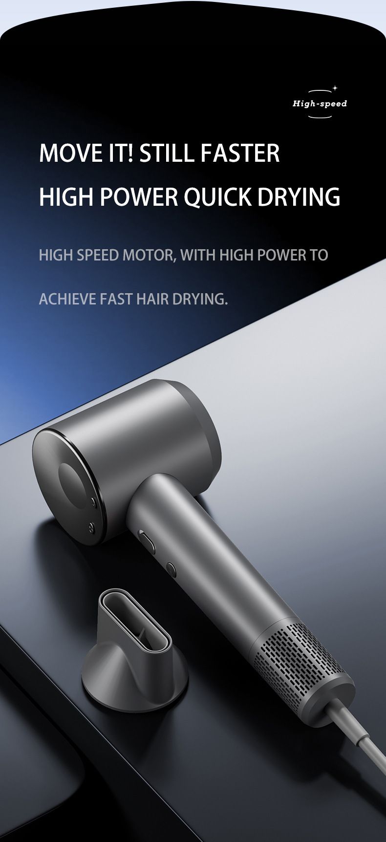 Professional Hair Dryer - 1600W High-Speed Brushless Motor Ionic Blow Dryer With 3 Heat/Cool Settings, Concentrated Nozzle & Overheat Protection_voghion.com