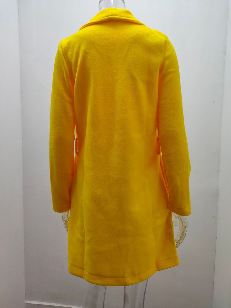 Modischer Damenmantel aus massiver Wolle mit Revers und Schnürung_voghion.com