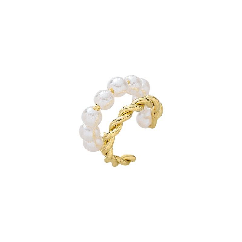 Manchette à double couche de perles françaises, version coréenne, style minimaliste et cool, sans piercing d'oreille._voghion.com
