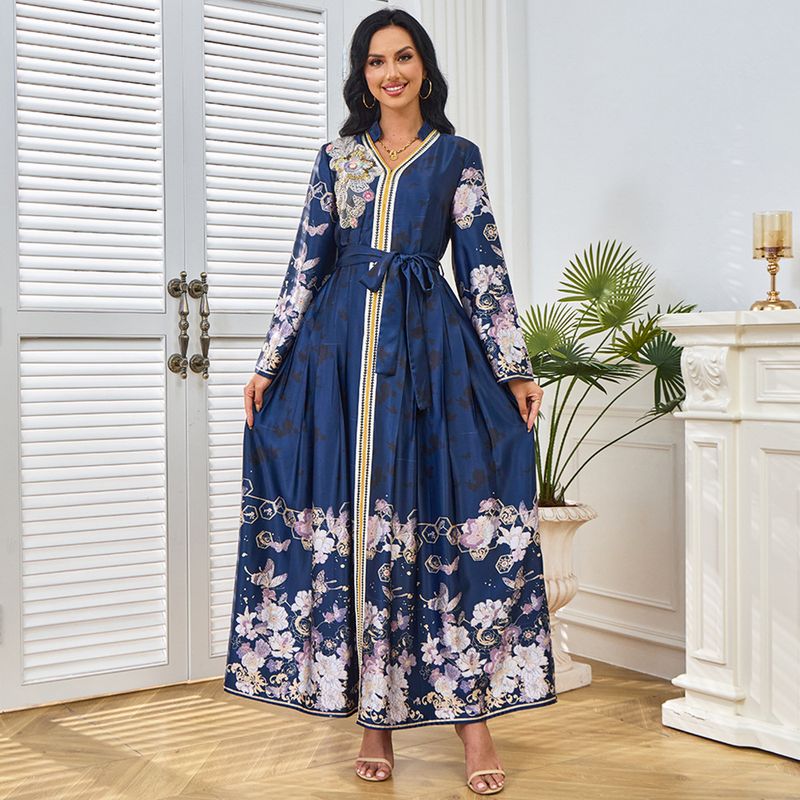 Robe de soirée musulmane à col imprimé arabe de Dubaï Mt221_voghion.com