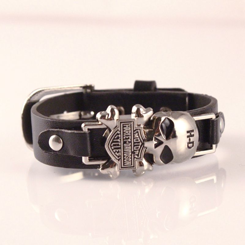 Bracciale in pelle PU personalizzato da uomo con teschio punk_voghion.com