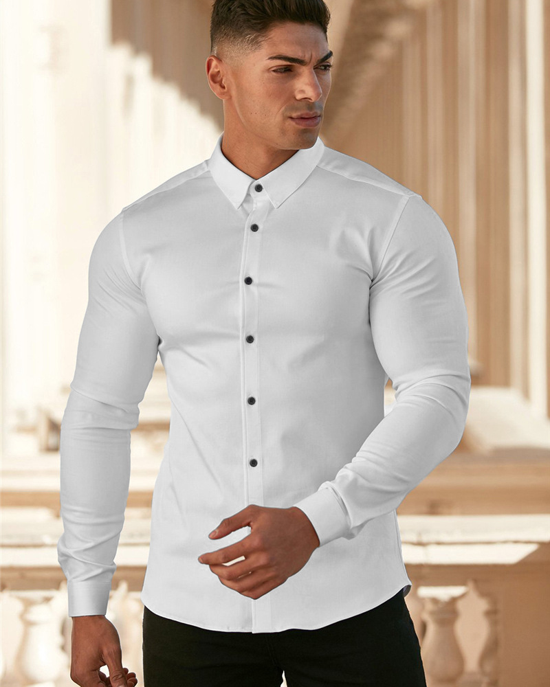 Muscle trendy da uomo per lo sport e il tempo libero a maniche lunghe con risvolto con leggera elasticità, cardigan fitness sottile, business no_voghion.com