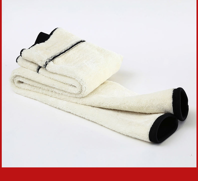 Leggings en cuir d'agneau extra épais pour femmes, en coton, polaire épaisse, taille haute, pantalon intégré, pantalon thermique en coton_voghion.com