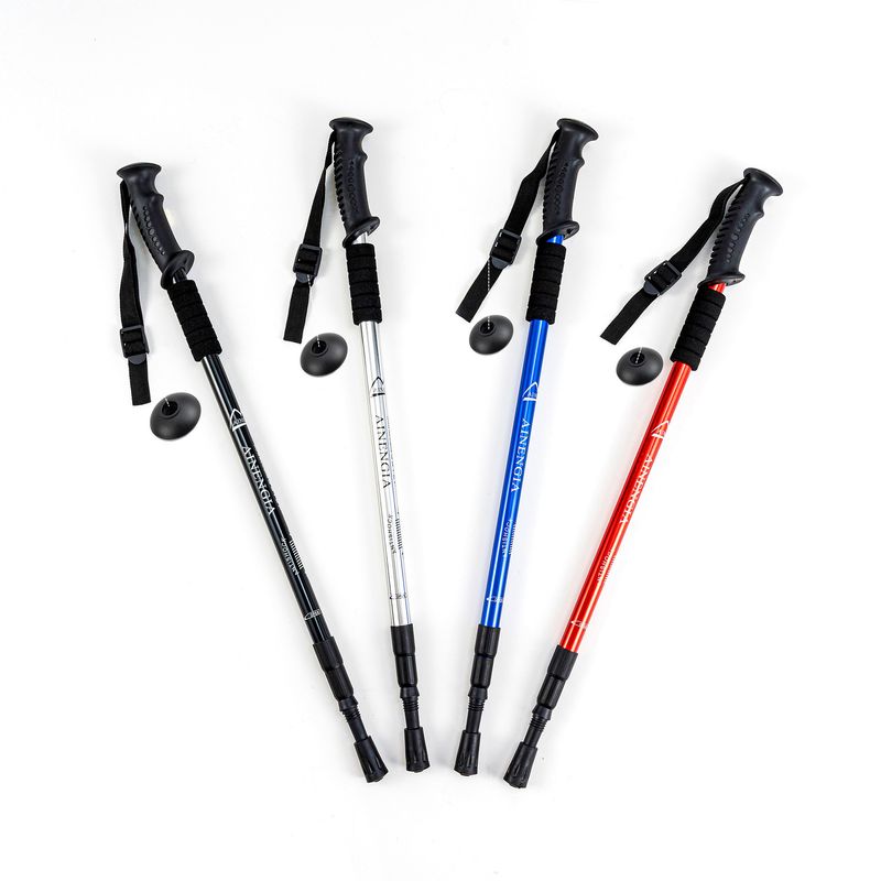 Outdoor Travel Hiking Three-section Telescopic Aluminum Alloy Straight Handle Climbing Walking Stick_voghion.com
