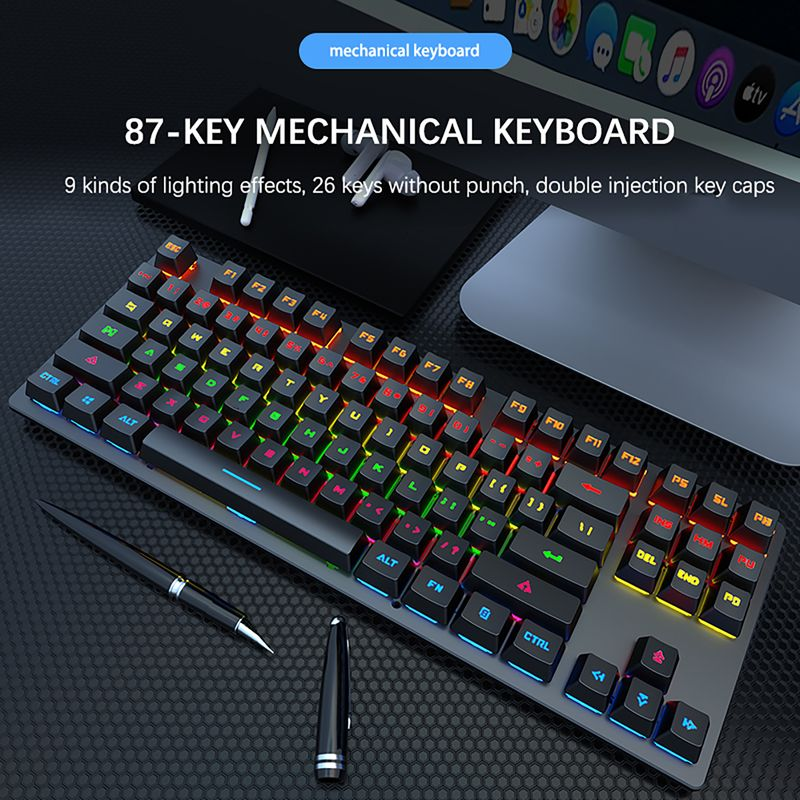 Farfi K550 Tastiera meccanica da gioco USB ergonomica non ritardata cablata con 87 tasti per ufficio_voghion.com