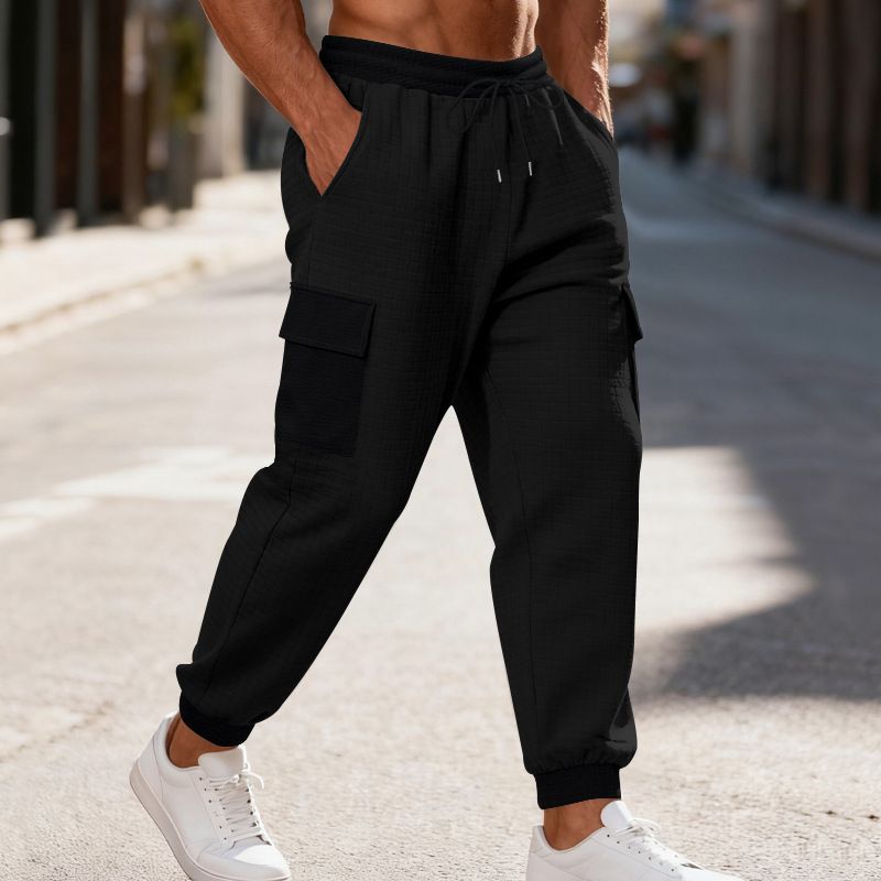Zware flanellen cargobroek voor heren met fleecevoering - Relaxed fit joggingbroek met meerdere zakken voor werkkleding in de winter_voghion.com