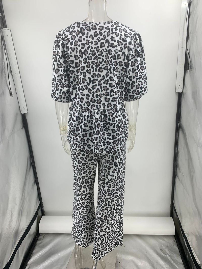 Ensemble deux pièces décontracté pour femme, cardigan et pantalon imprimé léopard_voghion.com