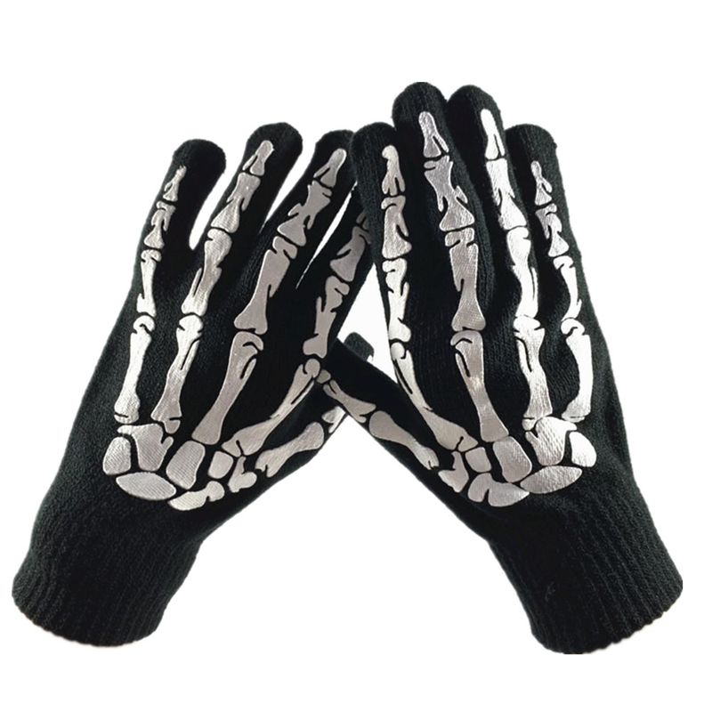 Winter Halloween Skull Claw Pattern Luminous Knitted Touch Screen Gloves Night Glow Performance Props Gloves_voghion.com