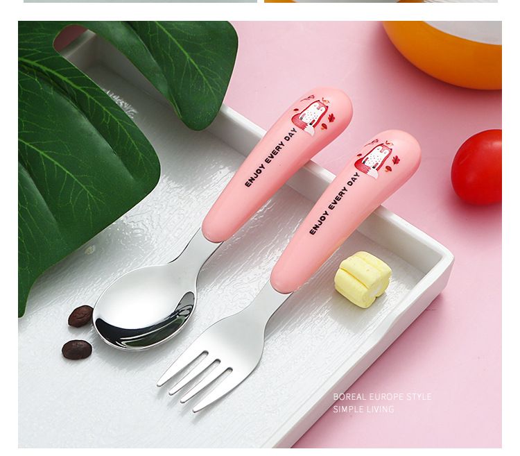 Unisex Steel Children's Portable Ins Tableware Baby Food High Value Fork Spoon Set Gift_voghion.com