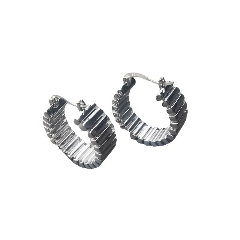 Ashui Stessa trama Striscia S Argento Ago Elegante Meccanico Minimalista Orecchini a cerchio in oro bianco elettroplaccato_voghion.com