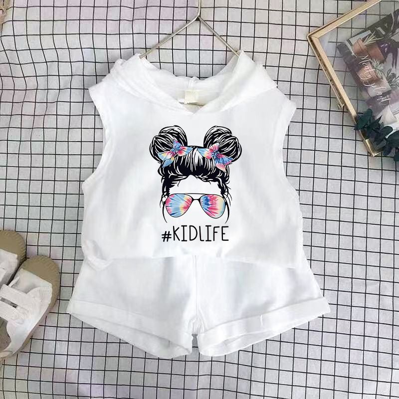 Children's Clothing 2025 New Girls Shorts Suit Hooded Two Piece Korean Style Fashion Cartoon Vest Trend_voghion.com