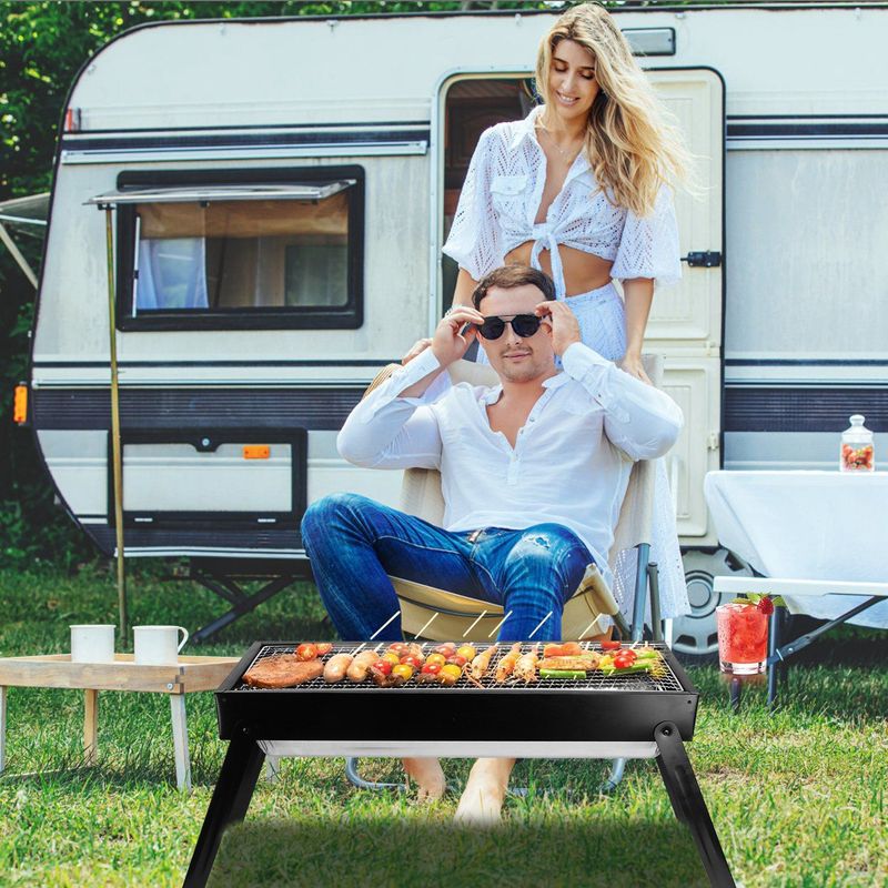 Foldable Charcoal BBQ Grill Stainless Steel Grill Net Easy Setup Portable Tabletop Barbecue Grill For Camping Picnic Outdoor Party Backyard_voghion.com