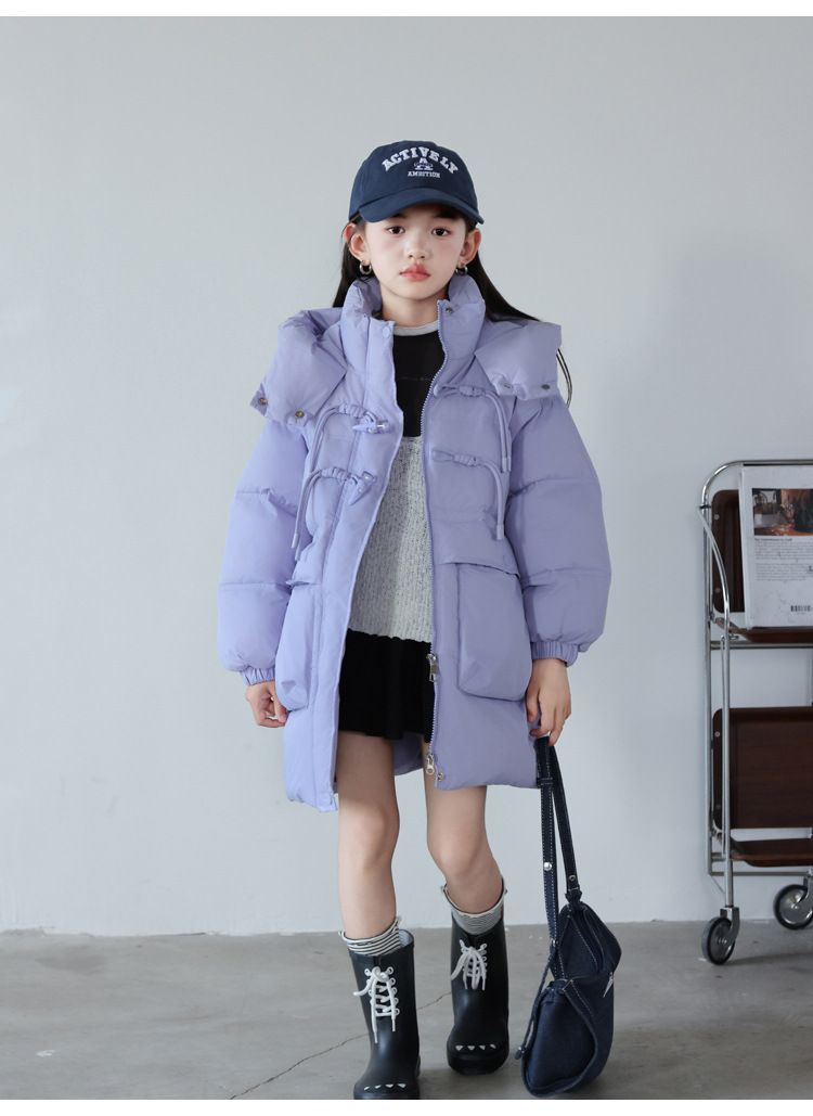 Langer Puffermantel für Mädchen – Trendige Winterjacke mit 50 % weißen Entendaunen (120–160 cm, 3 Farben, Kapuzendesign im koreanischen Stil)_voghion.com