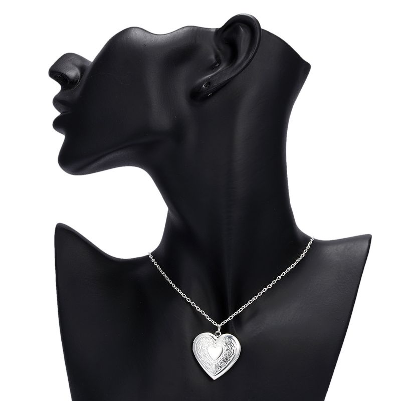 Collier avec pendentif en forme de cœur pêche gravé « Je t'aime » pouvant être ouvert, cadre photo, boîte photo_voghion.com