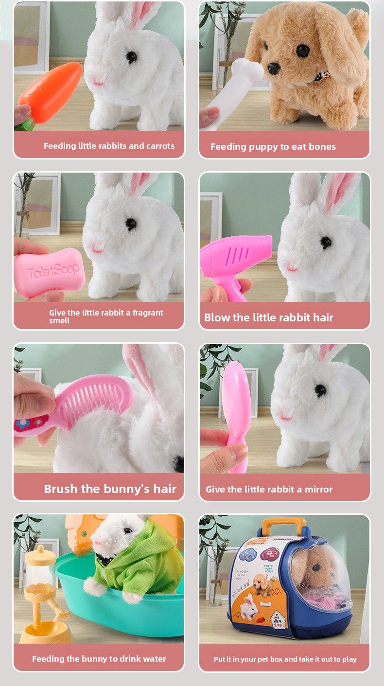 Piccolo coniglio bianco peluche bambola simulazione animale puzzle cane elettrico multifunzionale porterà a spasso i bambini dai 3 ai 46 anni_voghion.com