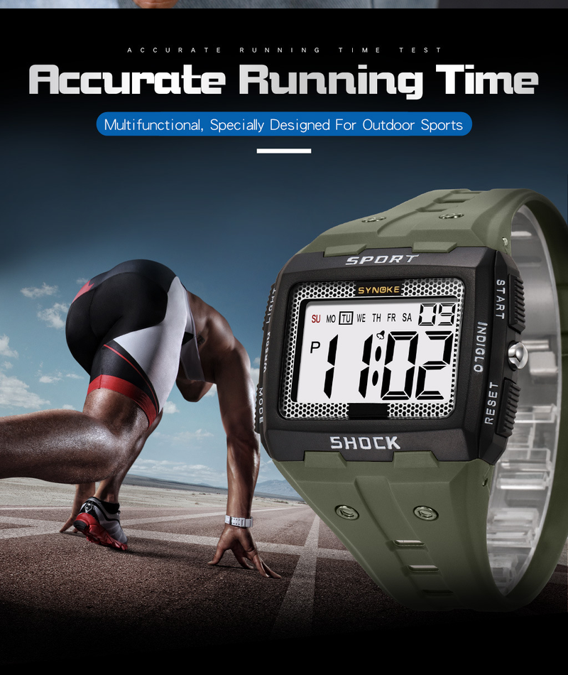 Large Screen Square Outdoor Sports Watch For Men - Waterproof, Shockproof, LED Backlight, Stopwatch, Alarm, Perfect For Running, Camping, Hiking_voghion.com