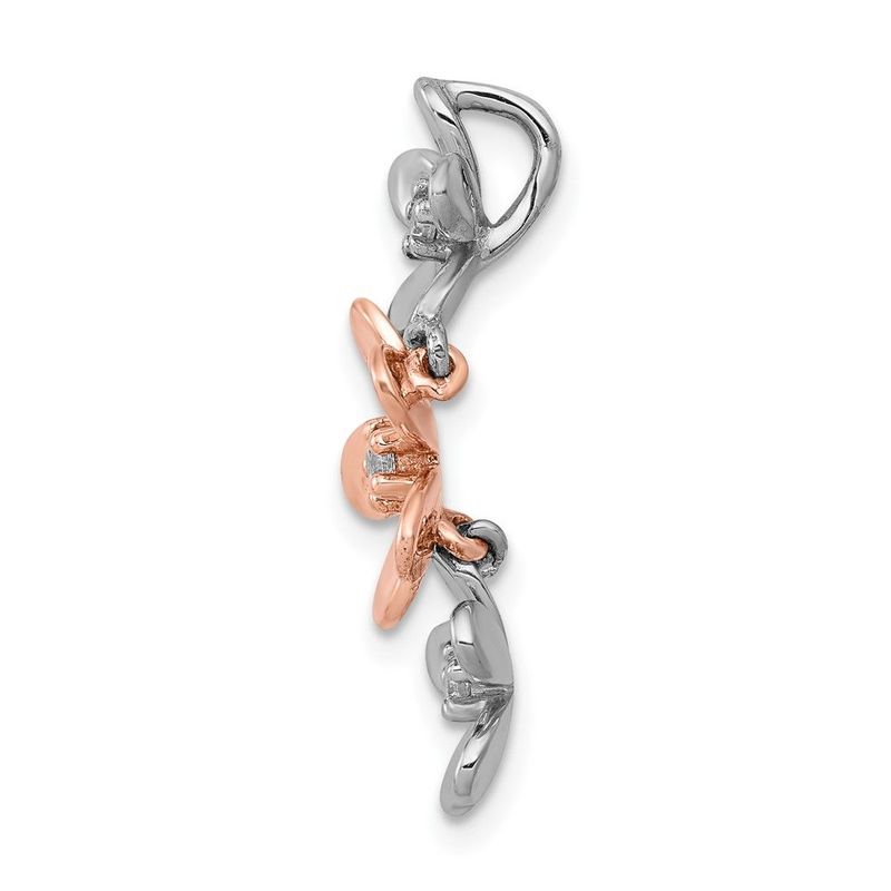 14k Rose And White Gold 1/10ct. Diamond Three Flower Chain Slide_voghion.com