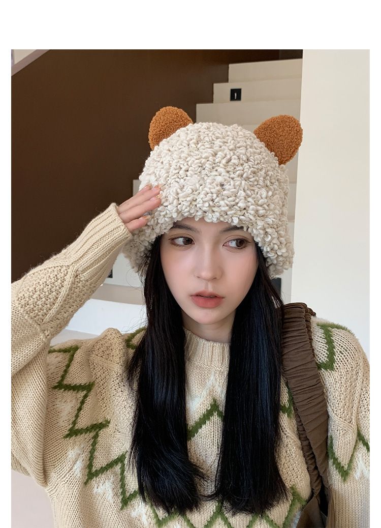 Plush And Thickened Knitted Hat Knit Beanie Winter Warm Fleece Lined Hat With Panda Design Soft Stretchy Ribbed Cuff For Cold Weather_voghion.com