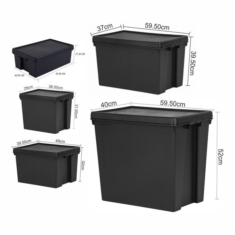 24L/36L/45L/62L/92L Heavy Duty Recycled Plastic Stackable Storage Box Lids Black_voghion.com