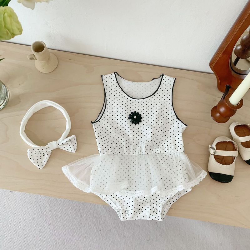 Instagram summer and children's girl baby small round dot printed vest, sleeveless triangle jumpsuit, crawling suit_voghion.com