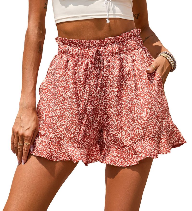 2025s 2025 Summer New Women's Chiffon Printed Casual Pocket Waist Shorts_voghion.com