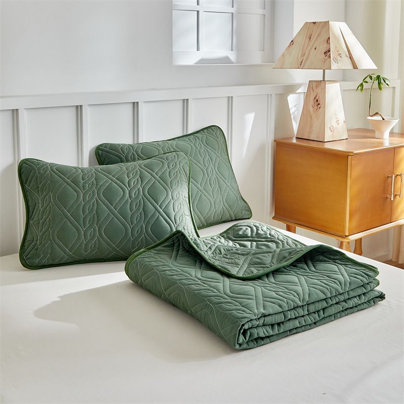 Modern Minimalist Diamond Quilted Bedding Set In Solid Colors - Light Grey, Beige, Green - Sizes 173x229cm To 264x229cm_voghion.com