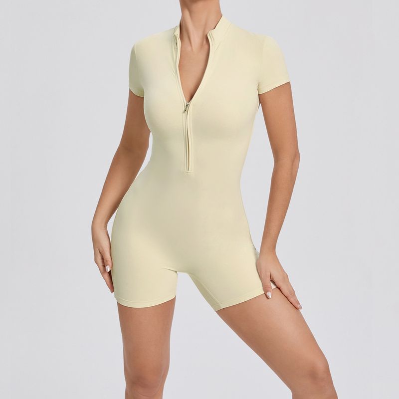 LazyZoom Summer Zipper Tight Yoga Jumpsuit For Women One-Piece Dance Fitness Training Sports Bodysuit_voghion.com