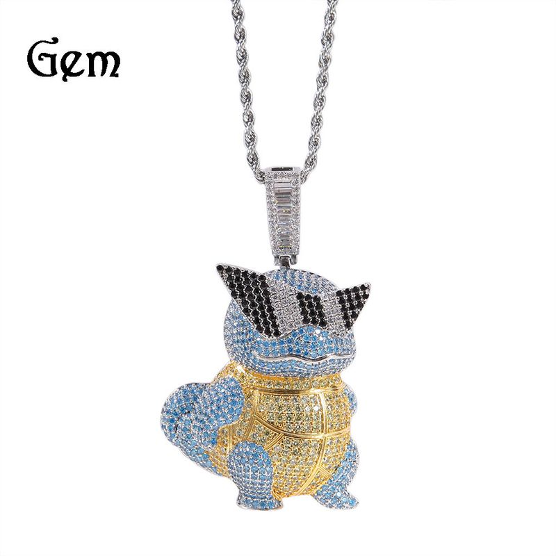 Hip Hop Cartoon Johnny Turtle Full Diamond Pendant with Copper Inlaid Zircon Stone, Cool and Fashionable Bounce Dangle_voghion.com