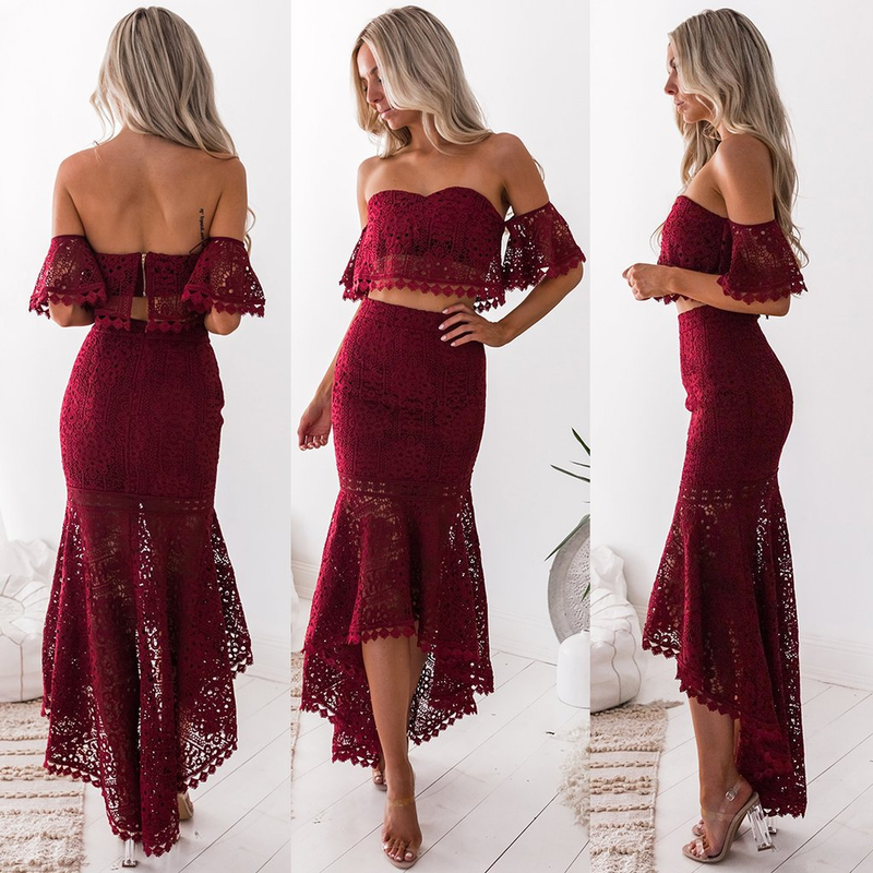 Kjole populær blonde nederdel tube top rygløs temperament blyantnederdel todelt damenederdel_voghion.com