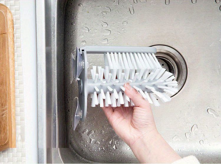 1pc Sink-Mounted Cup Scrubber - Multifunctional Glass & Container Cleaner - Dual-Action Brush For Kitchen & Toilet - Essential Home Gadget_voghion.com
