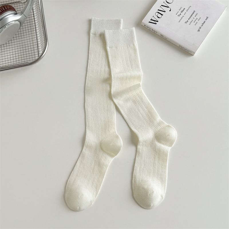 Gray Ballet Sweet White Calf Thin Hollow Out Seamless Long Tube Slouch Ins Style Solid Color JK Socks_voghion.com