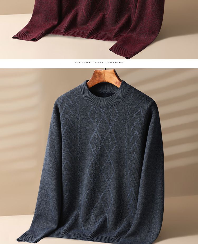 Herrenbekleidung Herrenpullover mit Rundhalsausschnitt für den Winter, mit Fleece gefüttert, dicker Pullover für Herren mittleren Alters und ältere Menschen, warmes Unterhemd_voghion.com