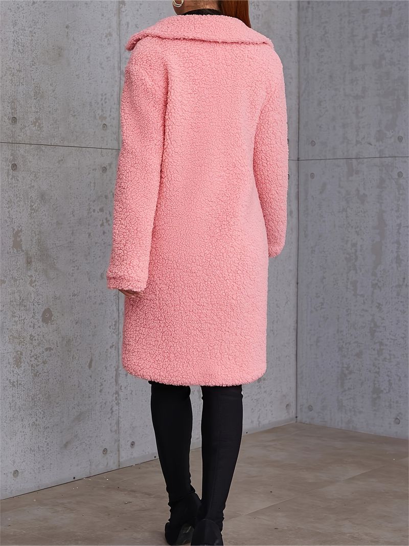 Cappotto da donna elegante, di media lunghezza, con fodera in pelliccia e tasche - Elegante capospalla beige autunno inverno, maniche lunghe, abbottonatura_voghion.com